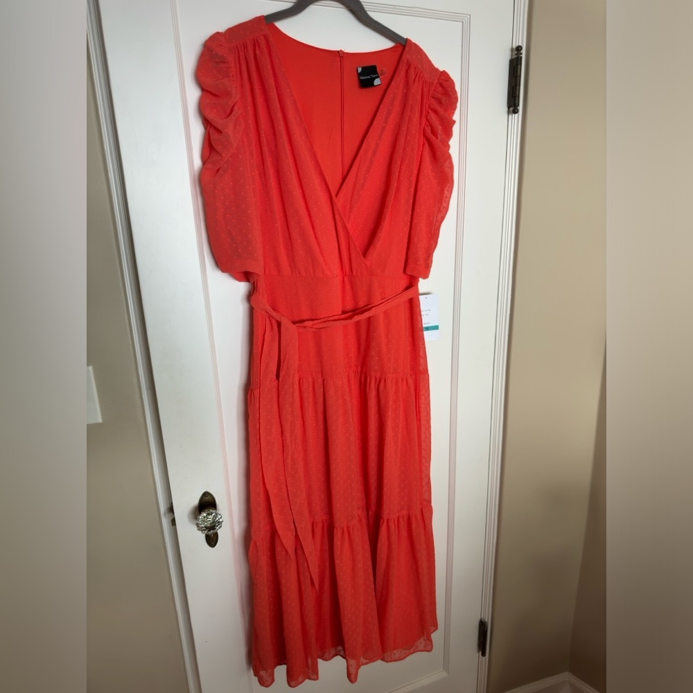 Tangerine chiffon v-neck dress